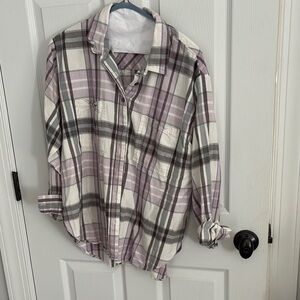 Plaid Button-Up Shirt in Purple and White